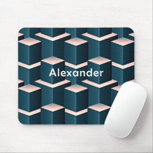 Modernes geometrisches Muster mit blauem Quadrat p Mousepad