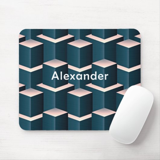 Modernes geometrisches Muster mit blauem Quadrat p Mousepad (Mit Mouse)