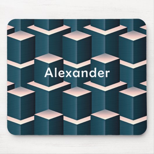 Modernes geometrisches Muster mit blauem Quadrat p Mousepad (Vorne)