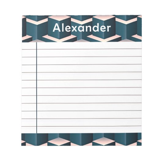 Modernes geometrisches Muster mit blauem Quadrat p Notizblock (Vorderseite)