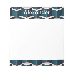 Modernes geometrisches Muster mit blauem Quadrat p Notizblock