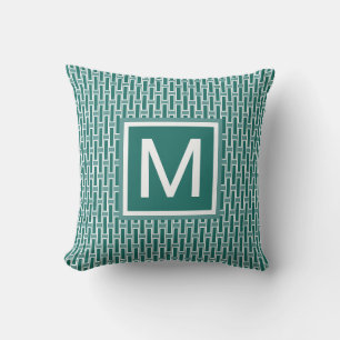 Modernes geometrisches Muster Mit Monogramm grün Kissen