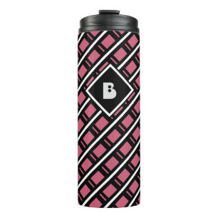 Modernes geometrisches Muster Mit Monogramm rosa Thermosbecher