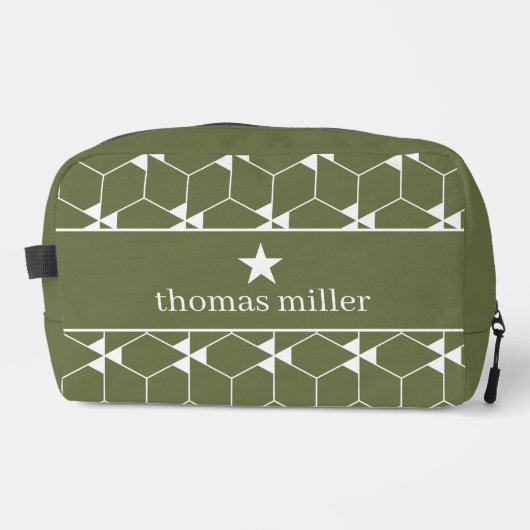 Modernes geometrisches Muster mit Stern Monogram Waschbeutel (Vorderseite)