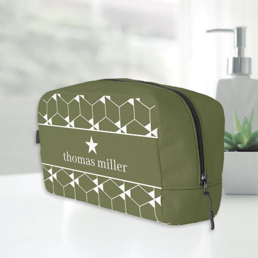 Modernes geometrisches Muster mit Stern Monogram Waschbeutel