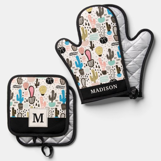 Modernes geometrisches Muster Ofenhandschuh & Topflappen-Set (Vorderseite/Rückseite)