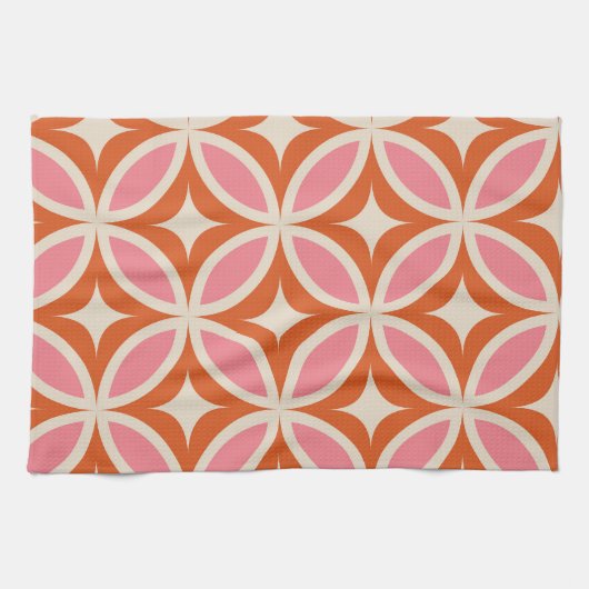 Modernes geometrisches Muster rosa orange Geschirrtuch (Horizontal)