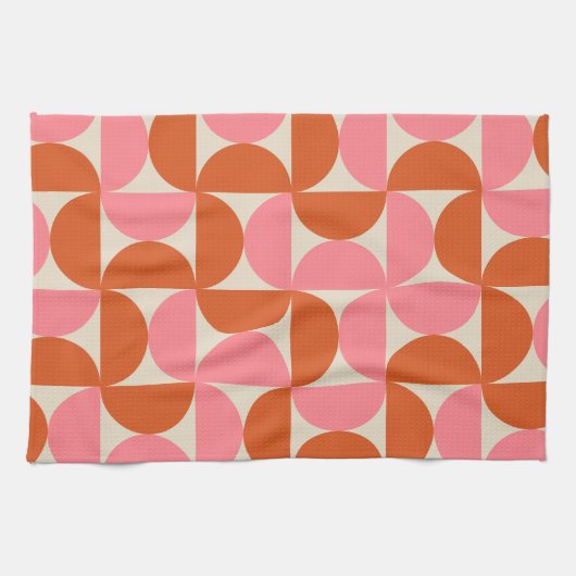 Modernes geometrisches Muster rosa orange Geschirrtuch (Horizontal)