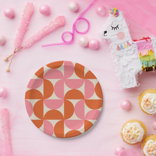 Modernes geometrisches Muster rosa orange Pappteller (Party)
