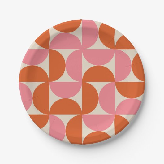 Modernes geometrisches Muster rosa orange Pappteller (Vorderseite)