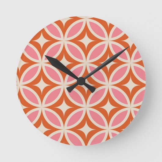 Modernes geometrisches Muster rosa orange Runde Wanduhr (Vorderseite)