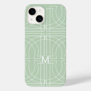 Modernes geometrisches Muster Salbeigrün monogramm Case-Mate iPhone 14 Hülle