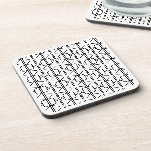 Modernes geometrisches Muster Schwarz/Weiß Getränkeuntersetzer (Linke Seite)