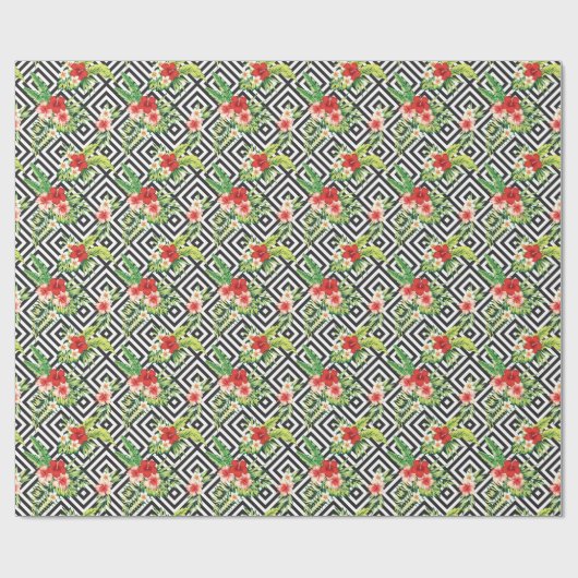 Modernes geometrisches Muster und tropische Blume Geschenkpapier (Flach)