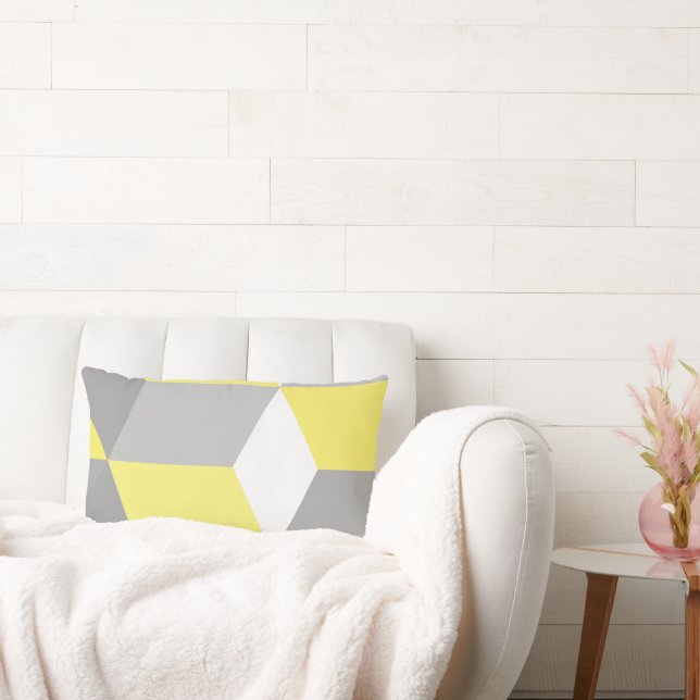 Modernes geometrisches Muster von MCM Gelb und Gra Lendenkissen (Liege)