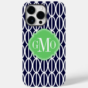 Modernes geometrisches Navy White Muster Monogram Case-Mate iPhone Hülle