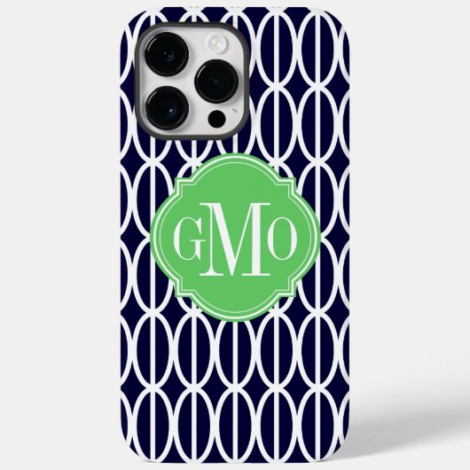 Modernes geometrisches Navy White Muster Monogram Case-Mate iPhone Hülle (Rückseite)