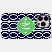 Modernes geometrisches Navy White Muster Monogram Case-Mate iPhone Hülle (Rückseite (Horizontal))