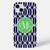 Modernes geometrisches Navy White Muster Monogram Case-Mate iPhone Hülle (Rückseite)