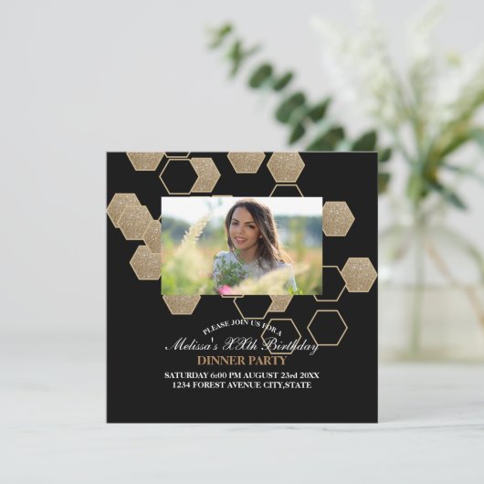 modernes geometrisches Party aus Hexagon Einladung (Stehend Vorderseite)