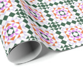Modernes geometrisches Quilblock-Muster Grün Lila Geschenkpapier (Rolleneckpunkt)