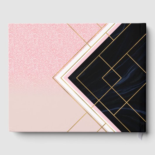 Modernes geometrisches rosa goldfarbenes Design Gästebuch (Rückseite)