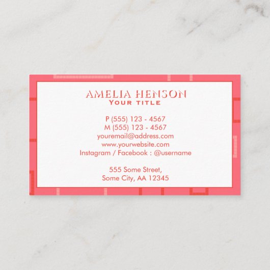Modernes geometrisches rosa Pixel-Quadrat-Muster Visitenkarte (Rückseite)
