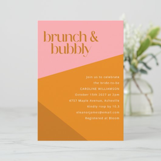 Modernes geometrisches rosafarbenes Brautparty Einladung (Stehend Vorderseite)