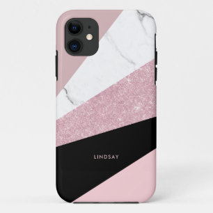 Modernes geometrisches Rose Gold Glitzer weißer Ma Case-Mate iPhone Hülle