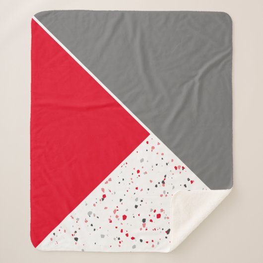 Modernes geometrisches Rotes Grau Terrazzo Sherpadecke (Vorderseite)