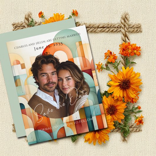 Modernes geometrisches Save the Date, Foto Magnet Save The Date