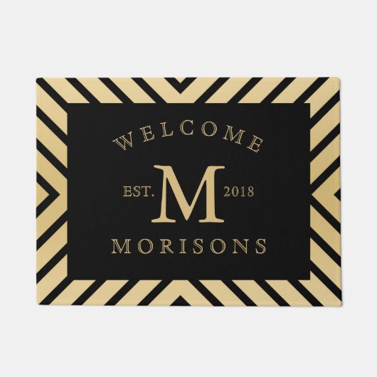 Modernes geometrisches Schwarz & Gold Design Fußmatte (Vorderseite)