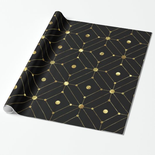Modernes geometrisches Schwarz-Gold-Muster Geschenkpapier (Ungerollt)