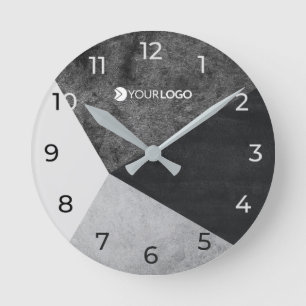 Modernes geometrisches Schwarz-Grau-Logo Runde Wanduhr