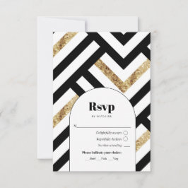 Modernes geometrisches Schwarz und Gold RSVP Karte