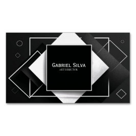 Modernes geometrisches Schwarz und Weiß Magnetische Visitenkarte