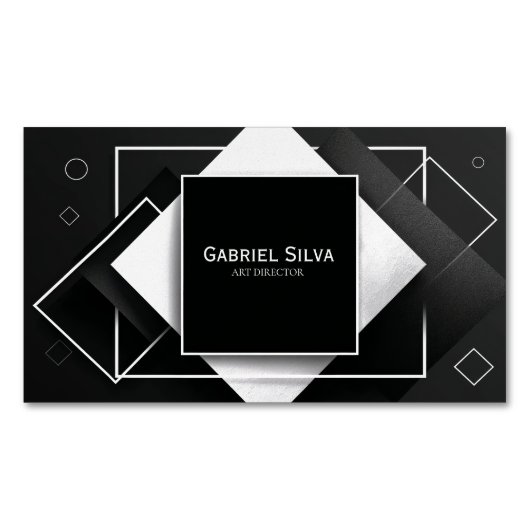 Modernes geometrisches Schwarz und Weiß Magnetische Visitenkarte (Vorderseite)