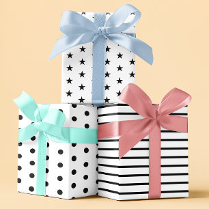 Modernes geometrisches Schwarz/Weiß Minimalistisch Geschenkpapier Set