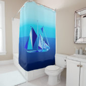 Modernes geometrisches Segelboot / Yacht, Cobalt B Duschvorhang (Beispiel)
