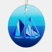 Modernes geometrisches Segelboot / Yacht, Cobalt B Keramik Ornament (Links)