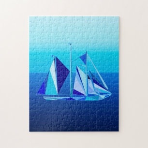 Modernes geometrisches Segelboot / Yacht, Cobalt B Puzzle