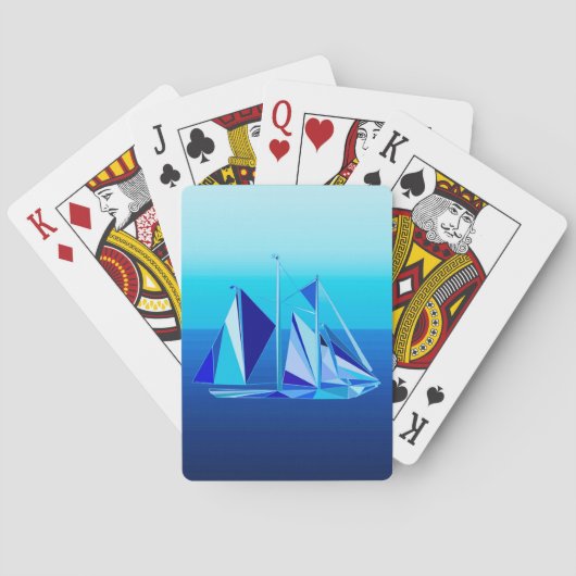 Modernes geometrisches Segelboot / Yacht, Cobalt B Spielkarten (Rückseite)