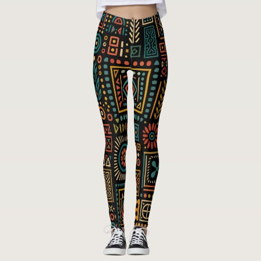 Modernes, geometrisches Stammesmuster Leggings (Vorderseite)