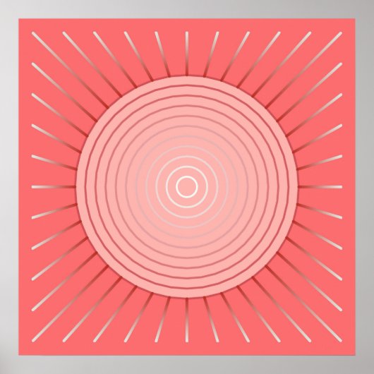 Modernes geometrisches Sunburst - Deep Coral Pink Poster (Vorne)