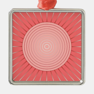 Modernes geometrisches Sunburst - Deep Coral Pink Silbernes Ornament