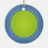 Modernes geometrisches Sunburst - Limon und Denim  Keramikornament (Vorne)