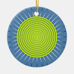 Modernes geometrisches Sunburst - Limon und Denim  Keramikornament