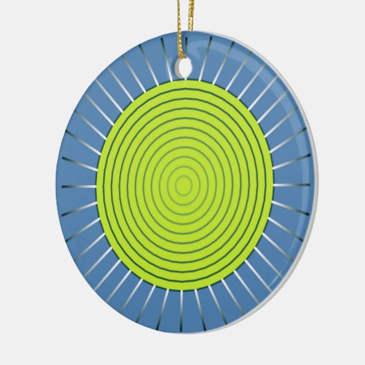Modernes geometrisches Sunburst - Limon und Denim Keramikornament (Links)