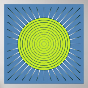 Modernes geometrisches Sunburst - Limon und Denim Poster
