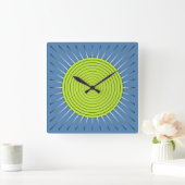Modernes geometrisches Sunburst - Limon und Denim  Quadratische Wanduhr (Zuhause)
